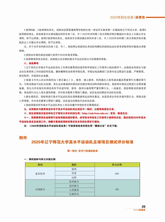 辽宁师范大学2020年高水平运动队招生简章