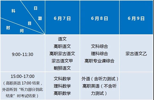 2021年内蒙古自治区普通高考时间安排公布(图1)