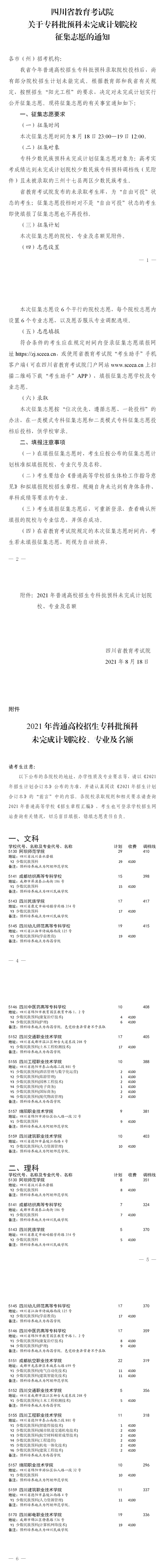 四川：关于专科批预科未完成计划院校征集志愿的通知(图1)
