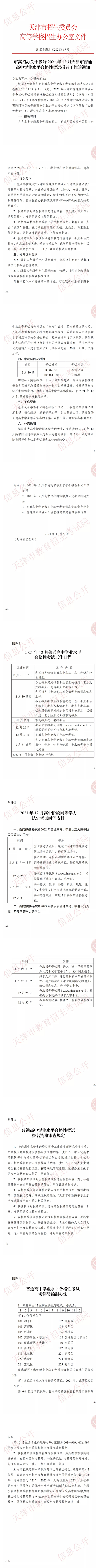 天津：关于做好2021年12月天津市普通高中学业水平合格性考试报名工作的通知(图1)