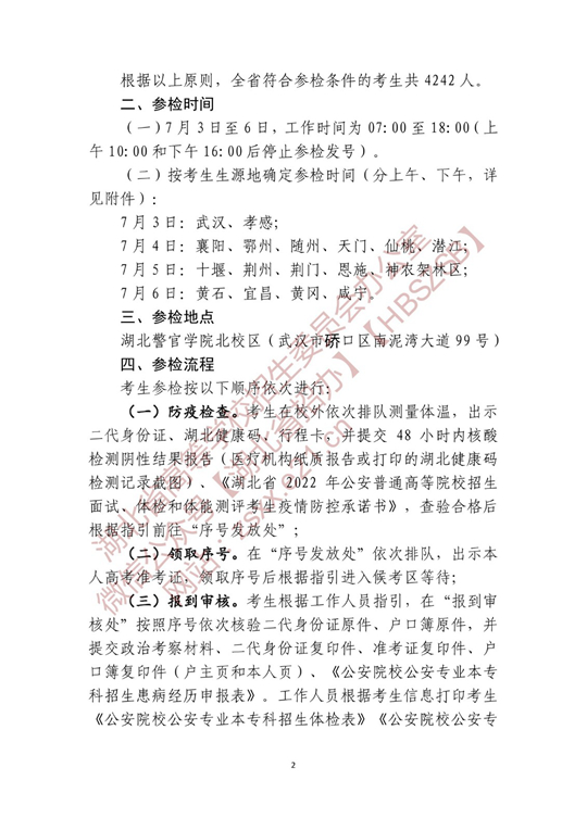 湖北省2022年公安普通高等院校公安专业招生确定参加体检、面试和体能测评 人员名单有关事项公告(图2)
