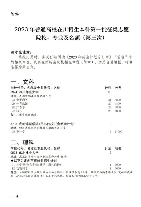 四川：关于2023年本科第一批第三次征集志愿的通知(图4)