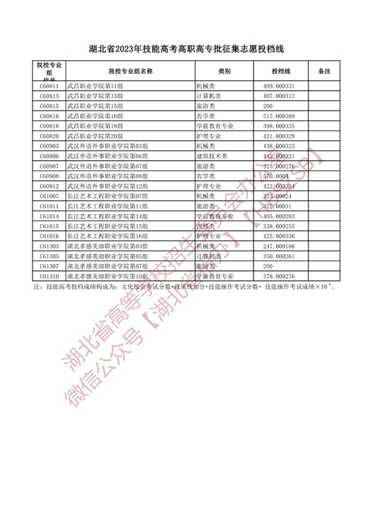 湖北省2023年技能高考高职高专批征集志愿投档线(图4)