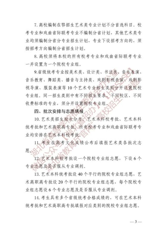 湖北省高等学校招生委员会关于做好2024年普通高等学校艺术类专业招生工作的通知(图3) 湖北省高等学校招生委员会关于做好2024年普通高等学校艺术类专业招生工作的通知(图3)